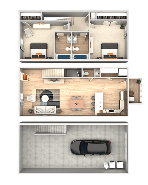 A set of three images showing interior floor plans of a house.